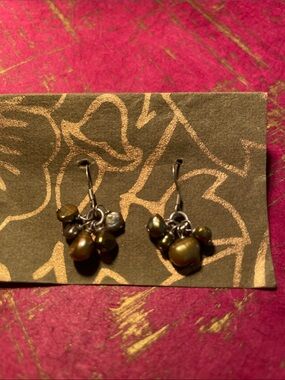 Handmade Olive Pearl Cluster Dangle Earrings - Unbranded